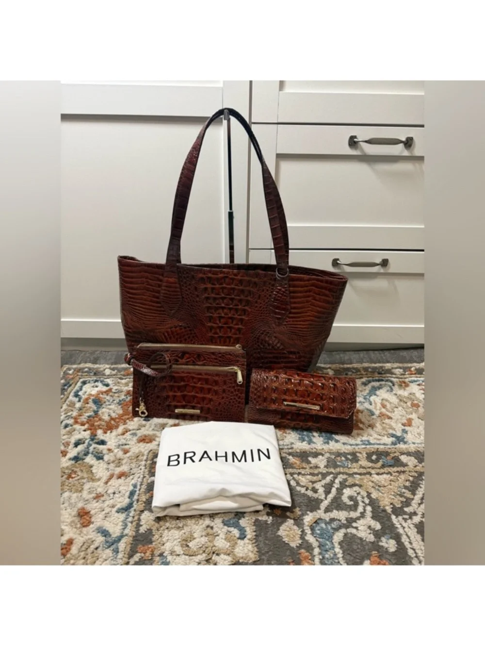 Brahmin Pecan Croc-Embossed Leather Tote with Wallet & Wristlet NWOT - Picture 1 of 7